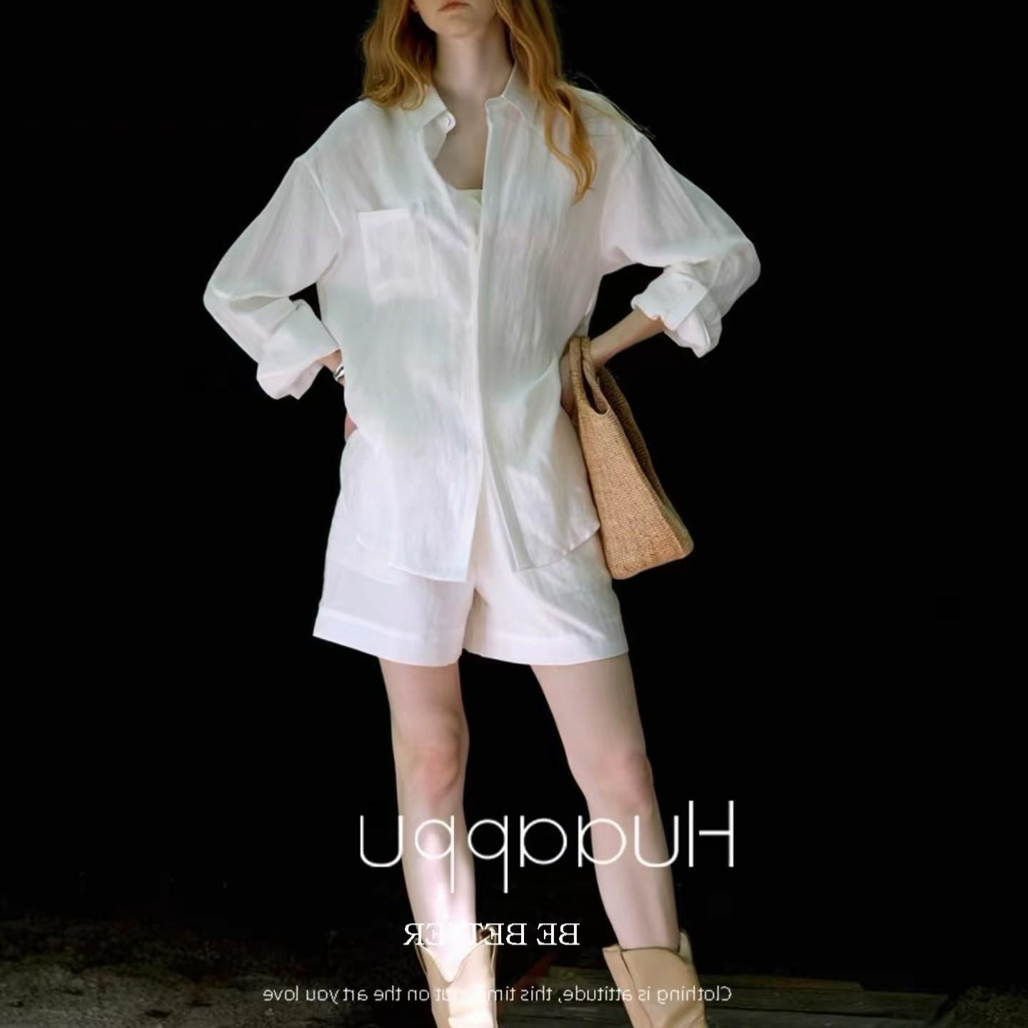 French Linen Oversized Two-Piece Set: Spring/Summer 2026 Casual Shirt & Shorts S