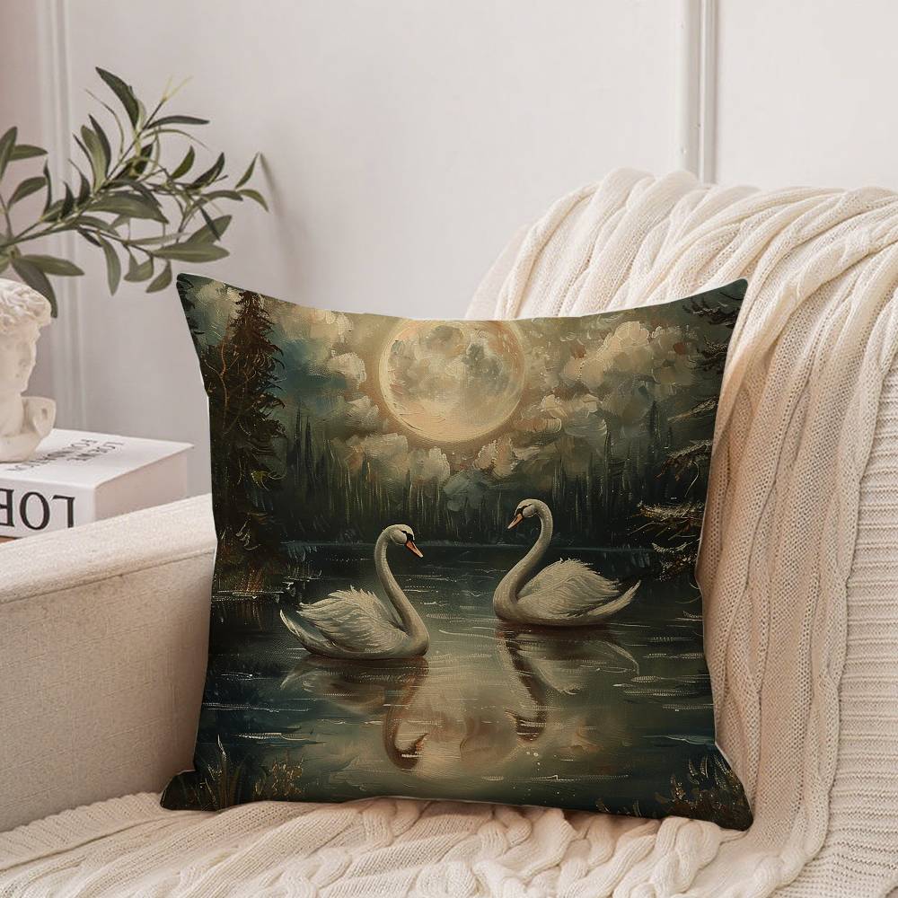 Elegant Swan Floral Pillow Case Home Decor Throw For Sofa Bed Car Room Decor Gift Idea