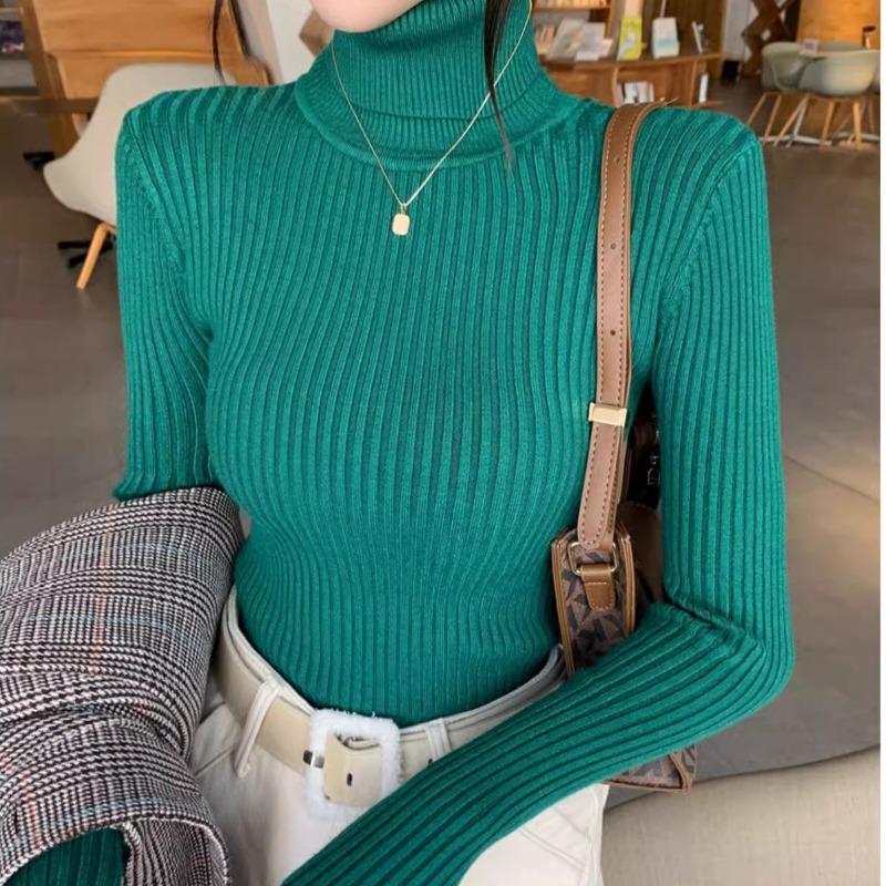 Solid Half High Collar Base Pullover Sweater for Women Autumn and Winter New Knitted Sweaters Long Sleeve Slim Fit Casual Woman Jumpers Tops 25055