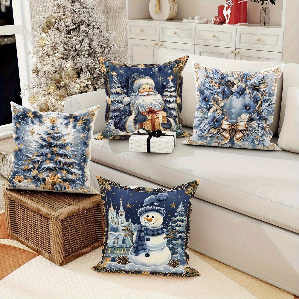 Christmas Decoration Pillowcase Santa Claus Snowman Tree Pattern Is Suitable for Home Room Sofa Cushion Cover Friend Gift