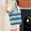 Rainbow contrasting stripes splicing summer casual weaving embroidery beach large capacity shoulder travel straw weaving tote bag