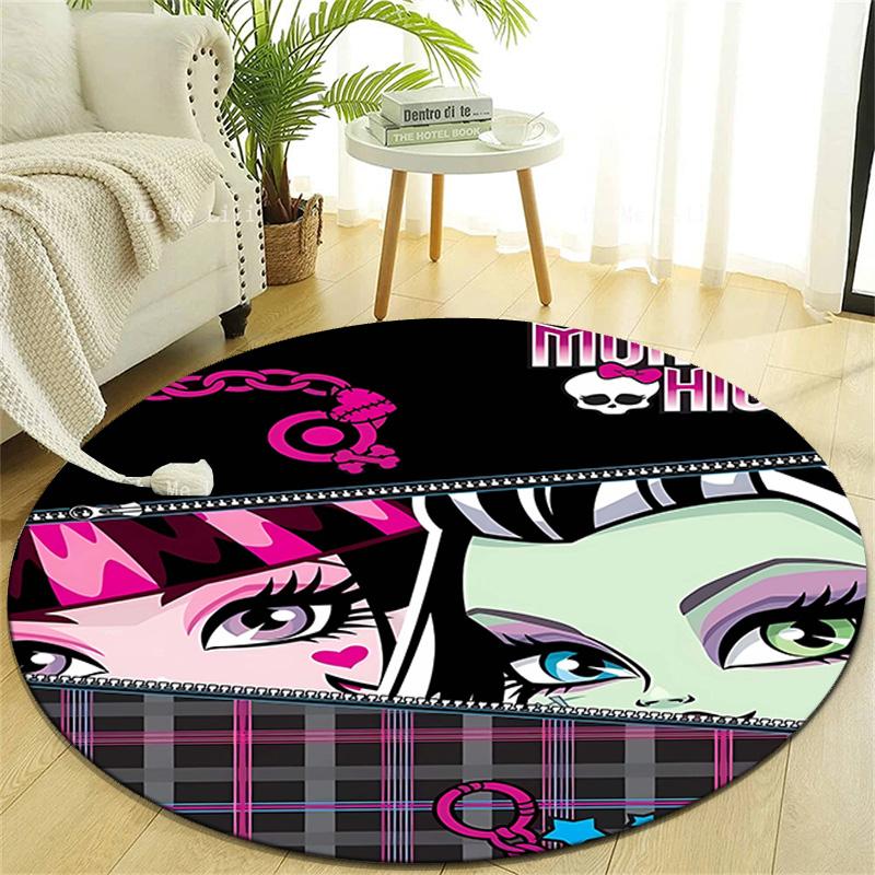 1pc Monster High Draculaura2 Design Printed Area Round Carpet for Bedroom Living Room Home Decor Rugs Mat Non Slip Mat Rug for Bedside
