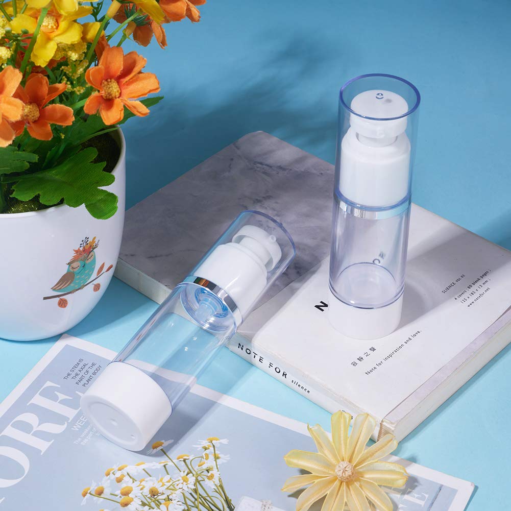 BENECREAT Set of 6 30ml Pump Bottles, Vacuum Pressed Empty Plastic Refillable Cosmetic Containers for Travel