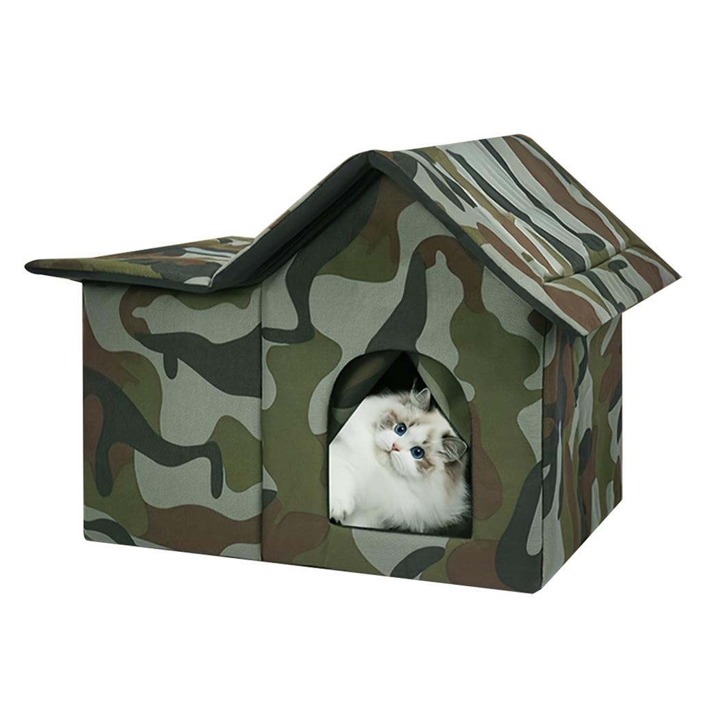 Insulated Outdoor Cat House Waterproofing Large Space Foldable Cat Bed Kitty Shelter for Garage Porch Barn