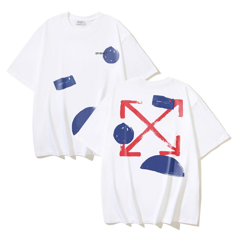 1185 Off-White 2025 Summer New Paint Pattern Arrow Printed Short Sleeved T-shirt for Men and Women