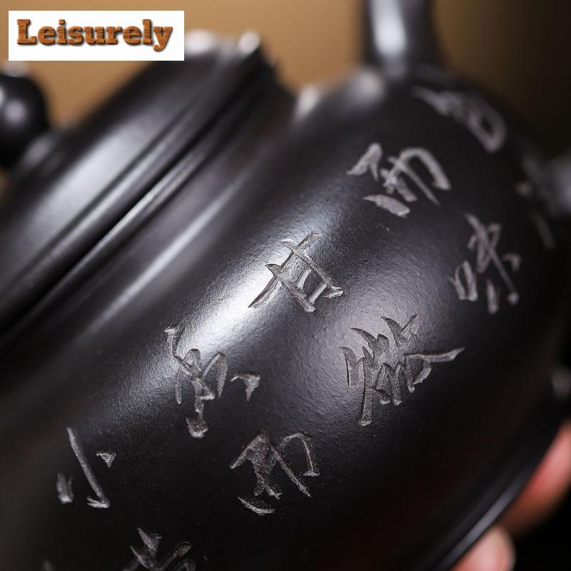 240ml Boutique Yixing Purple Clay Teapots Handmade Carved Pot Raw Ore Black Zhu Mud Kettle Zisha Teaset Collection Gift Supplies