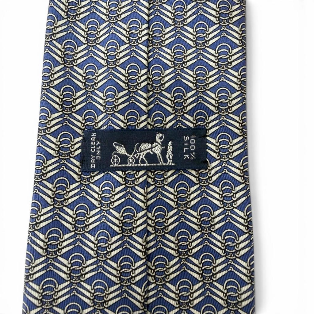 Excellent HERMES tie Horsebit all-over pattern blue silk Used