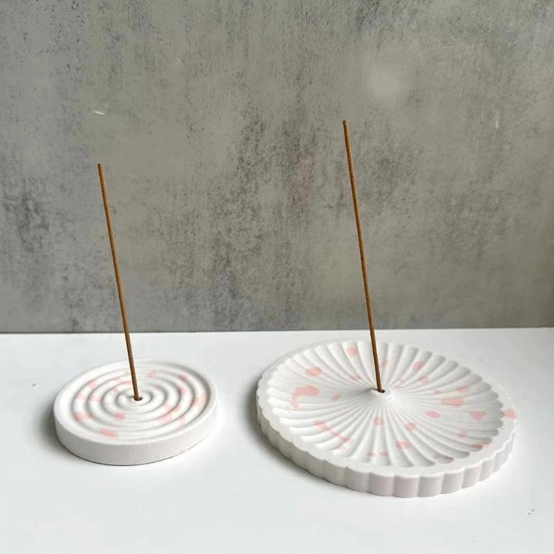 Incense Tray Silicone Mold Handmade DIY Round Pattern Incense Insert Stick Holder Cement Plaster Mould Crafts Making Home Decor