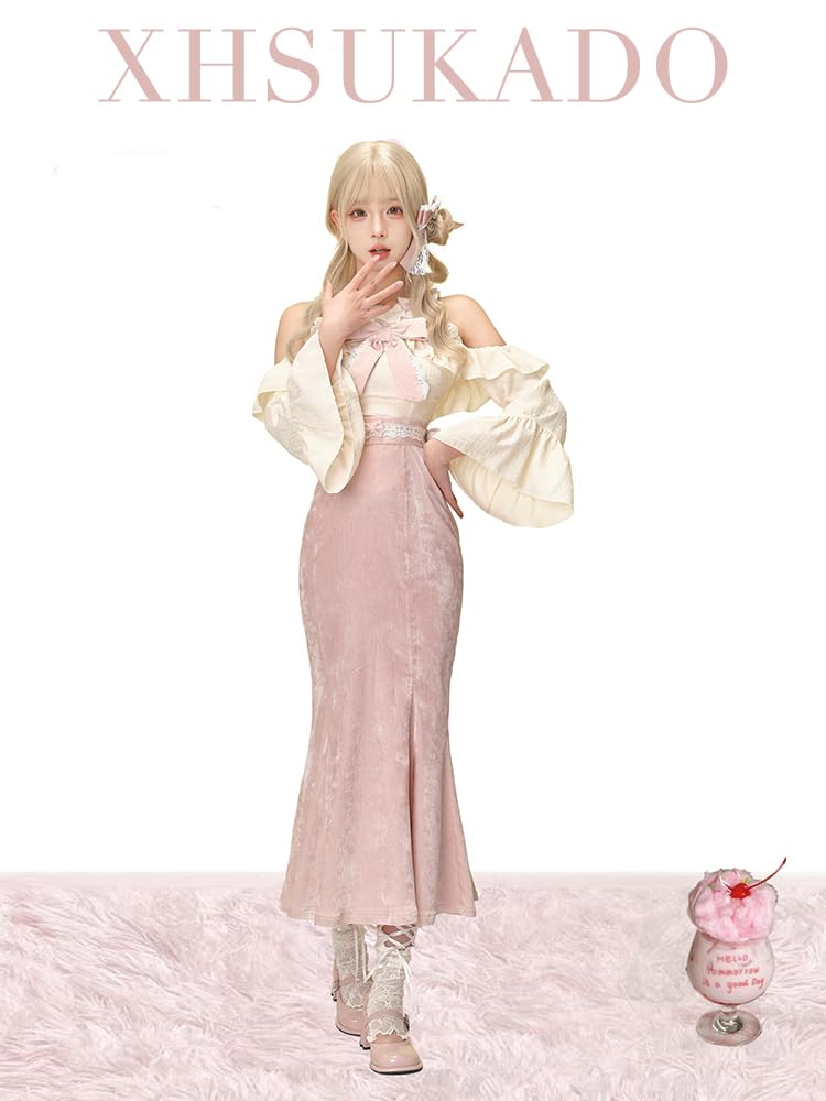 Ordentliches und sauberes Kleid für Open Princess Aleph Gothic Große Größe M [XHSUKADO] Damen, Schulter, Schulterfrei, Ärmel, Rock, Spitze, Band, Rüschen,