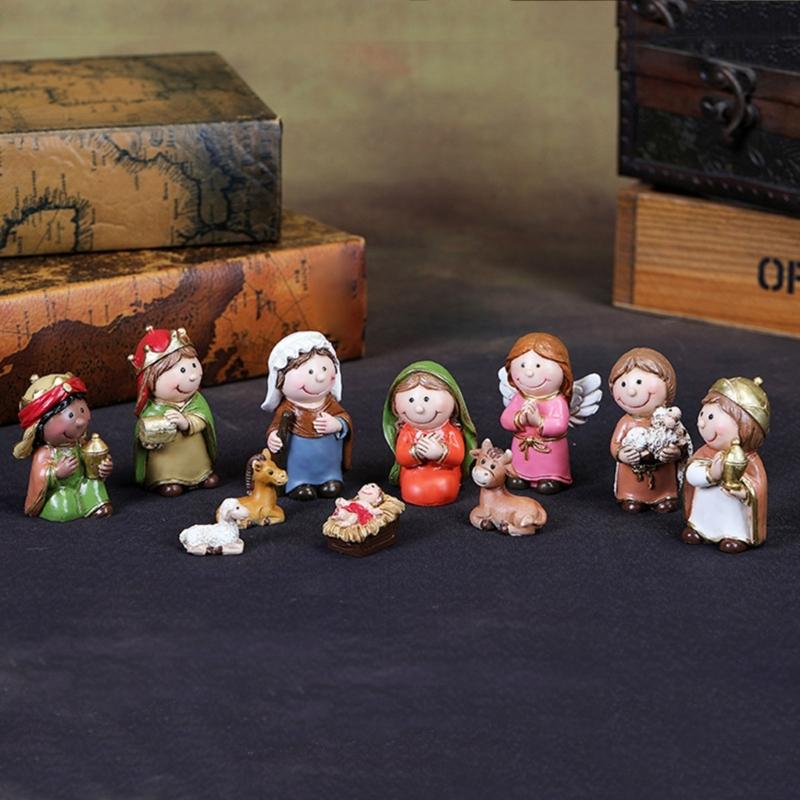 Nativity Statue Scene Set Holy Manger Christmas Crib Figurines Miniatures Ornament Church Gift Home Decorations