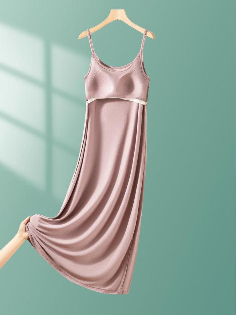 2025 Summer Loose Solid Color Modal Suspender Skirt - Medium Long, Large Size Casual Dress