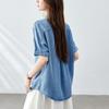 Tens Laisel Denim Blue Blouse for Women Short-sleeved Summer Updated Classic Style Top for Womens Blouse
