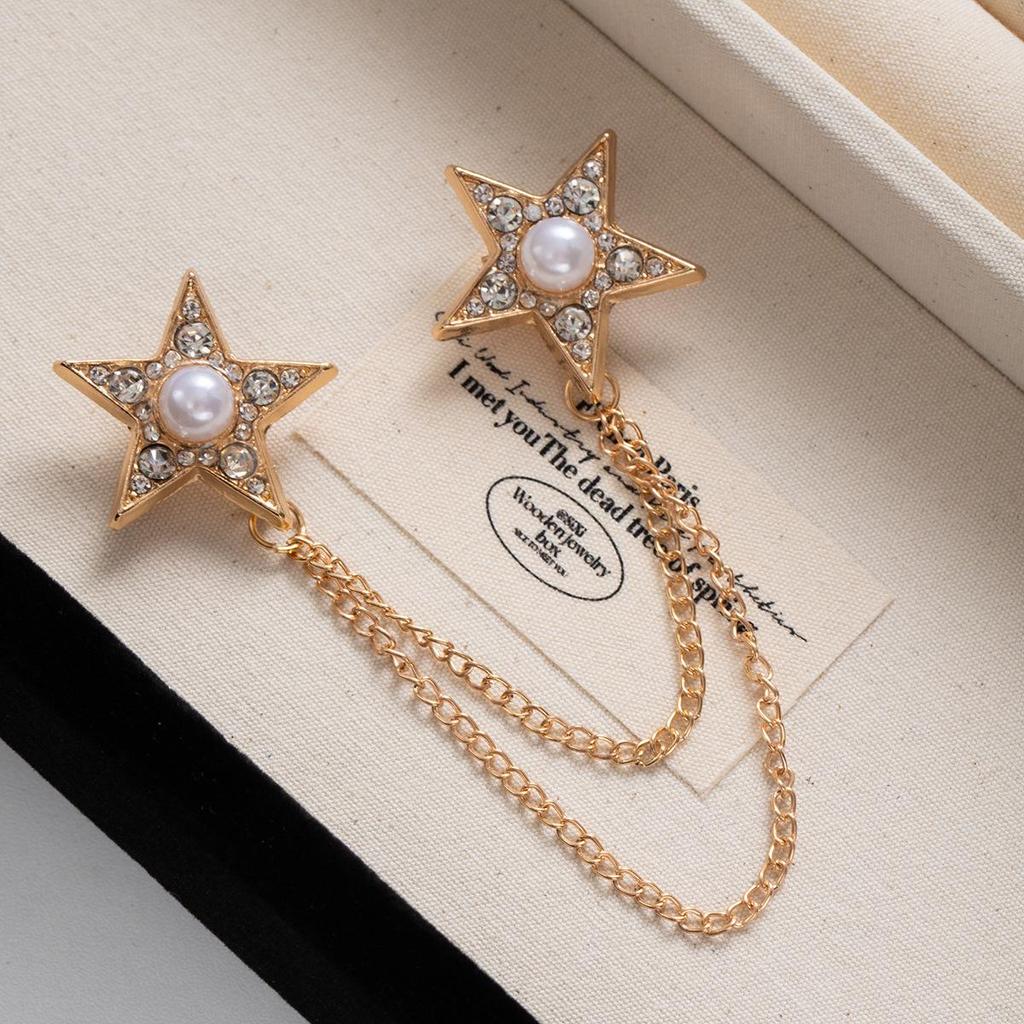 High-End Hexagram Chain Brooch - European & American Design Corsage Pin