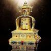 Silent Solar Powered Gold Tibetan Prayer Wheel with 4 Wind Chimes for Home Decor