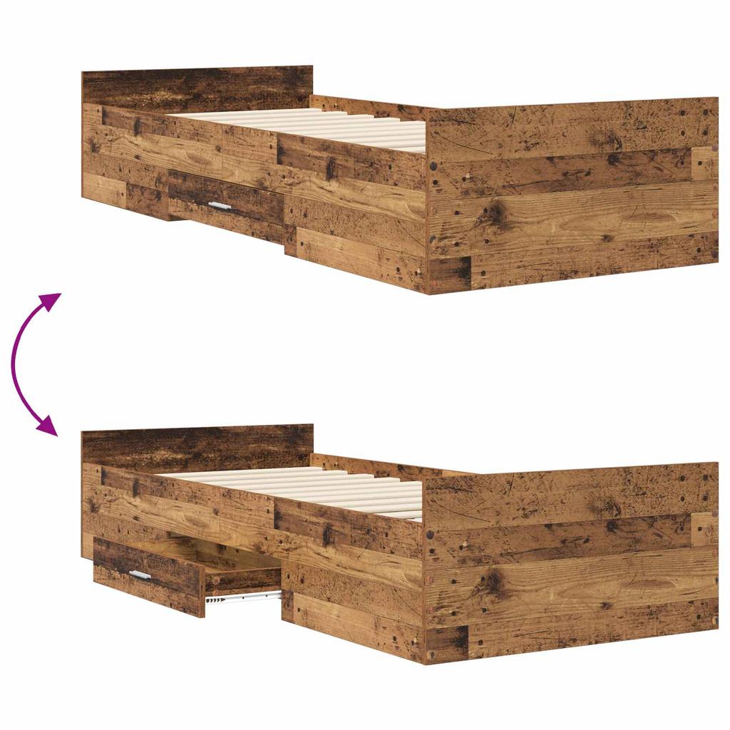 Bed Frame with Storage Reclaimed Wood 80 X 200 Cm Engineered Wood