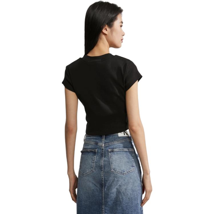 Calvin Klein Monogram Logo Print Slim Fit Crew Neck T-Shirt Women Tops Black J221171-BEH