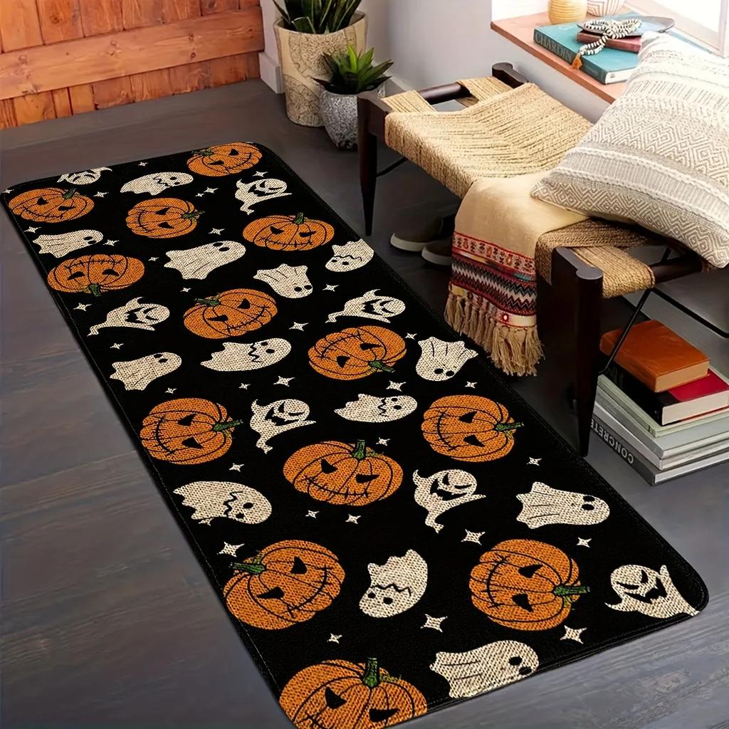 Halloween Decor Rug Kitchen Rug Waterproof Hallway Rug Pumpkin Ghost Floor Mat Door Mat Living Room Rug For Bedroom Decor