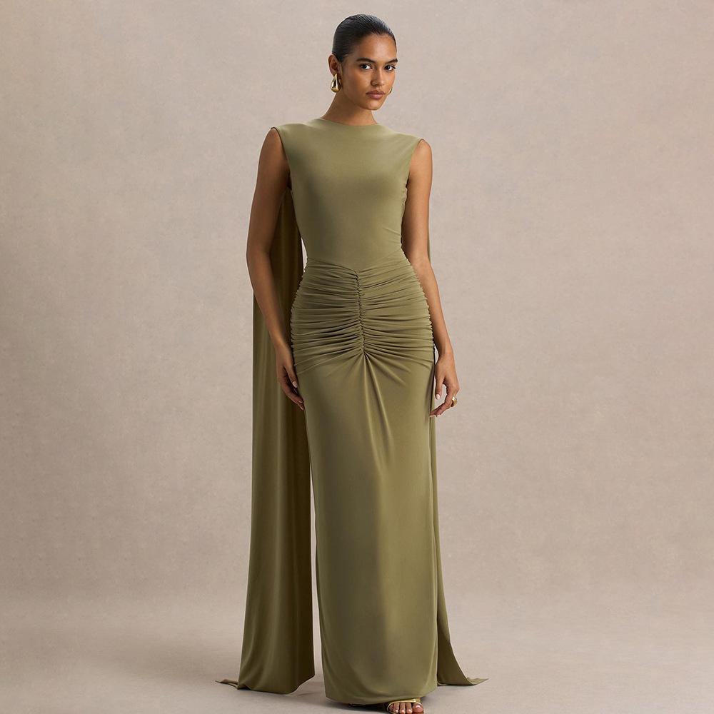 Spring Elegant European and American Women's Evening Gown - Sexy Backless Long Skirt with Flowing Ribbon