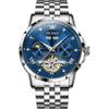 OLEVS Men's Mechanical Automatic Moon Phase Skeleton Waterproof Watch Blue