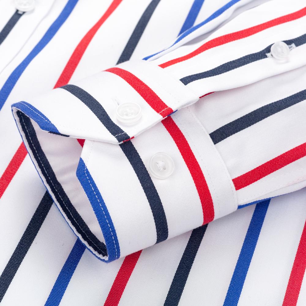 Men's Color Block Striped Wrinkle-Resistant Dress Shirt Long-Sleeve Regular-fit Hidden Button Collar Pocketless Casual Pure Cotton Shirts
