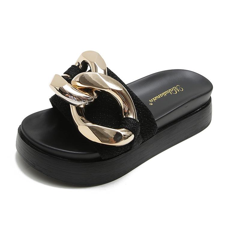 A Distribution of Large Chain Thick-soled Slippers Women's Summer Wear 2025 New Internet Celebrity Versatile Small Size 313233 Increase