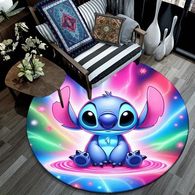 1pc Cute Stitch Round Area Rug,Non Slip,Machine Washable Polyester Carpet for Living Room,Bedroom Decor