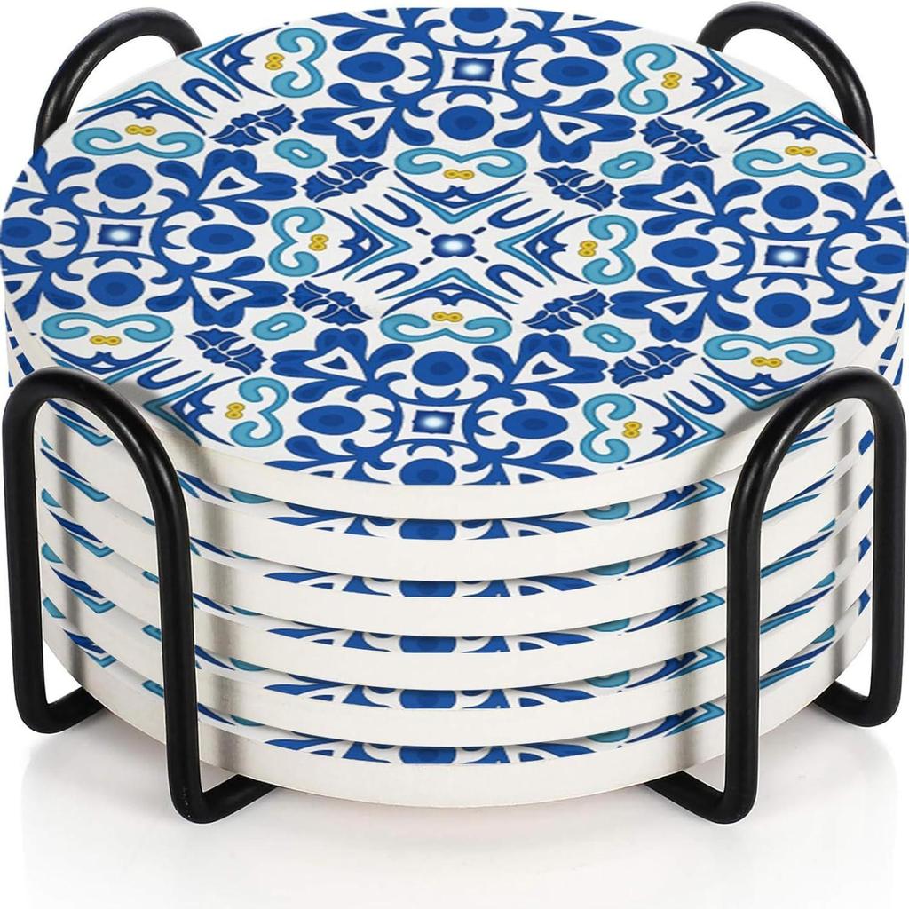 Keramikuntersetzer mit matter Oberfläche und Korkbasis | Untersetzer für Tassen 6er Set |