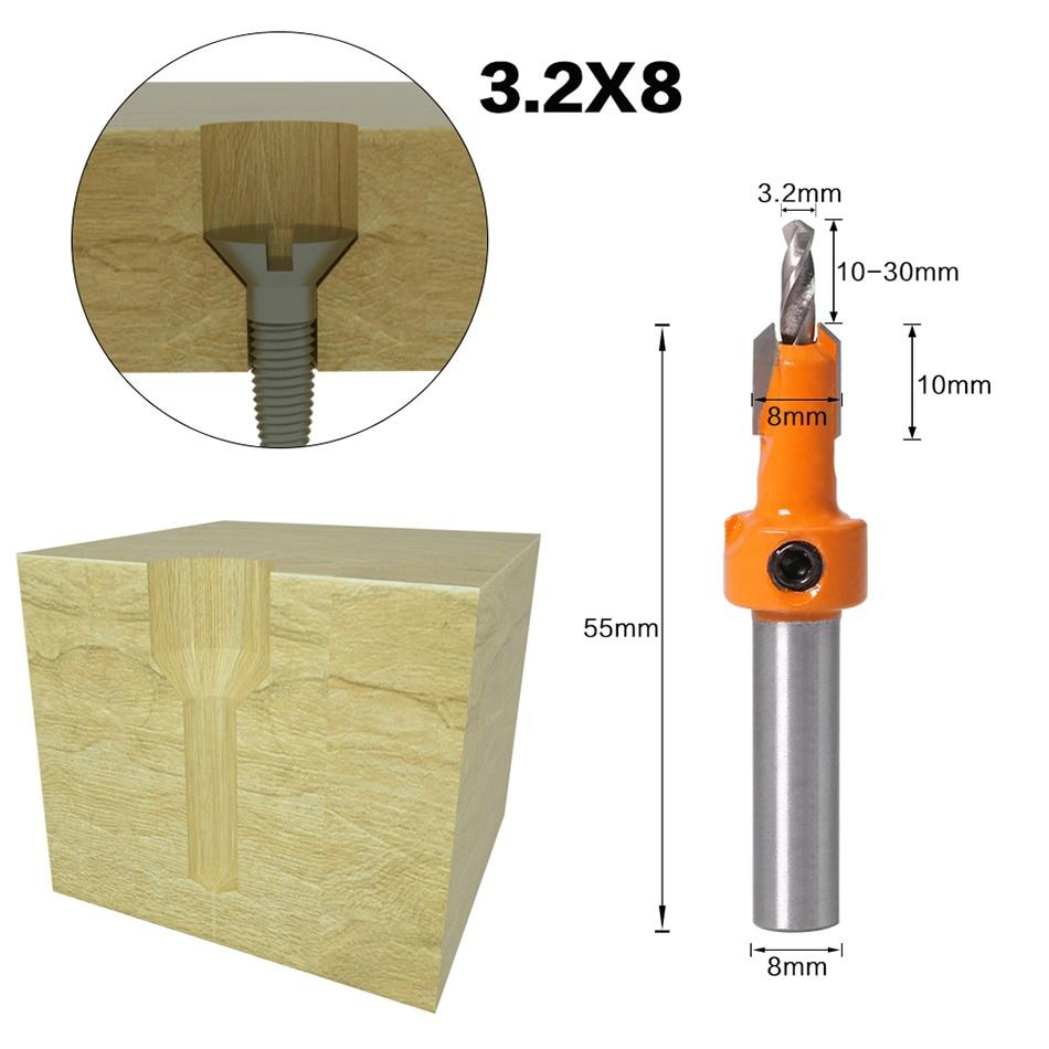 Wood Milling Cutter 8mm Shank HSS Woodworking Countersink Router Bit Set Screw Extractor Remon Demolition