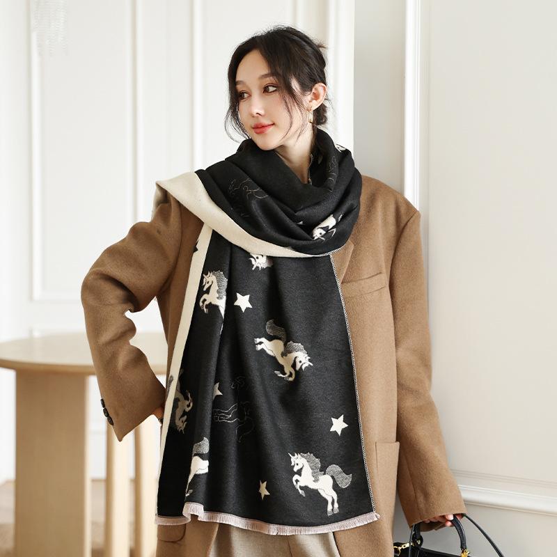 Autumn and Winter Office Imitation Cashmere Shawl Women's New Warm Thickened Tassel Scarf Fashionable and Versatile Neck Scarf Outer Wear