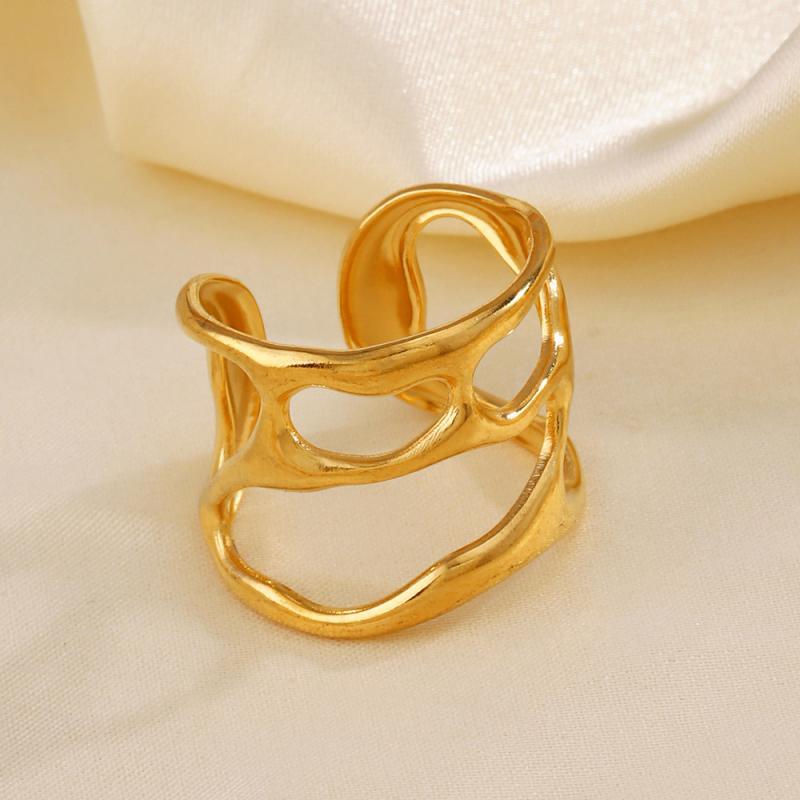 Stainless Steel Rings Vintage Geometric Irregular Melt Metal Open Rings for Women Hollow Cool Punk Finger Ring Jewelry Gifts