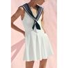 Summer Women's Clothing Wavy Style Wide Hem Patchwork Lining Nautica Style V Neck Short Sleeveless Dress 4661392