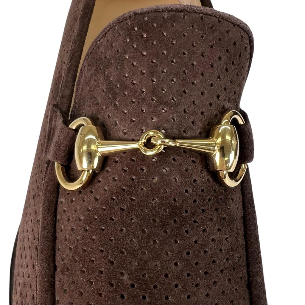 Pristine GUCCI Loafers Horsebit Brown Suede Leather Women 8 100 0442 Used