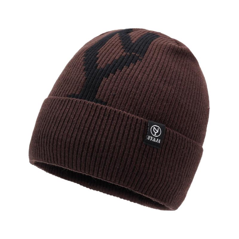 New Thermal Knitted Wool Hat Men'S Pullover Hat Solid Color Versatile Casual Outdoor Letter Cold Hat