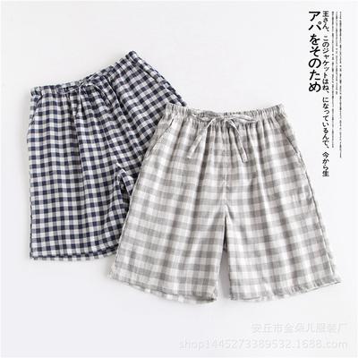Paarshorts Sommerpyjama Damen neue dünne Pyjamahose kariert japanisch frisch mehrfarbig doppellagiges Baumwollgarn Hausanzugshose
