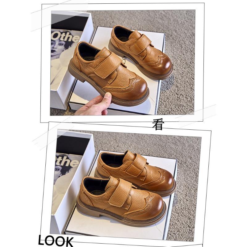 Retro Fashion Leather Children's Leather Shoes Soft Sole Boys Black British Style Performance Shoes
