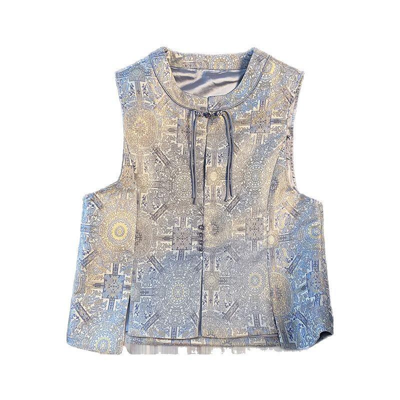 Women's Ethnic Style Jacquard Embroidery Button Collar Vest