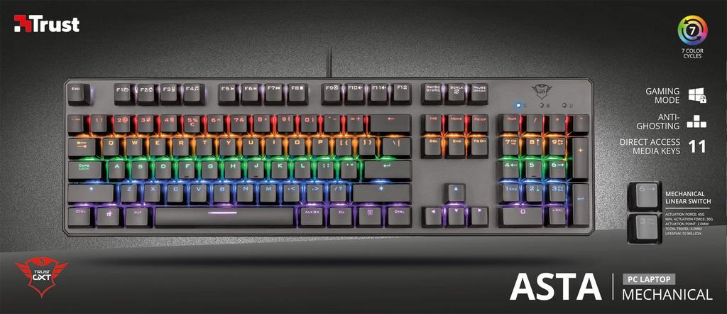Trust Gaming GXT 865 Asta Mechanical Keyboard with Red Switches Key (English Layout)
