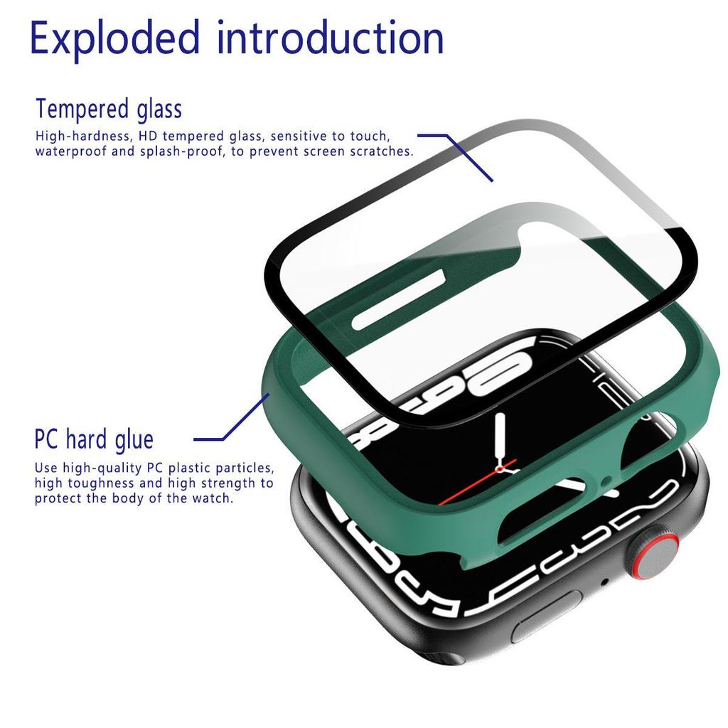 Compatible Apple Watch Series 5/6/7/8/9 Protective Hard Case with Tempered Glass Film