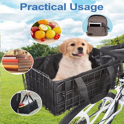Rear Bike Basket, Folding Metal Bicycle Basket, Rear Rack Basket With Removable Liner Bag & Reflective Sheet For Commuter Grocery Shopping Picnic