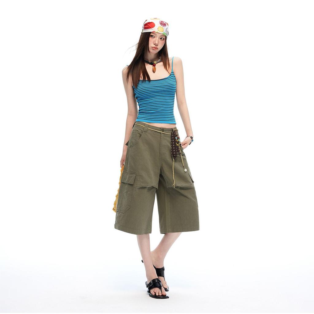High Waist Loose Multi Pocket Cropped Capri Pants For Women Casual Trousers Trendy Versatile Loose Straight Slimming FigureFlattering Style