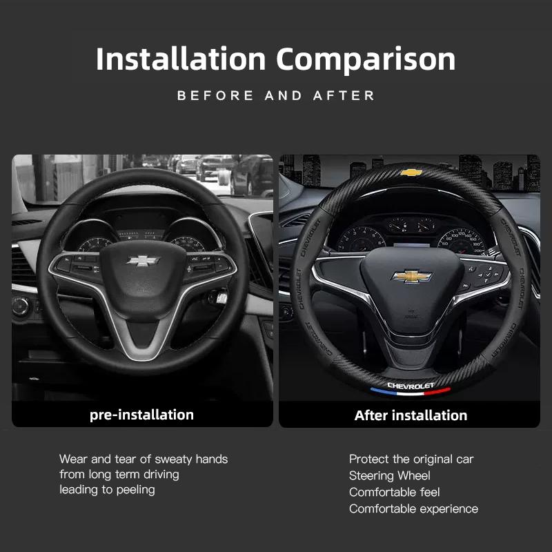 For Chevrolet Camaro Colorado Volt Z71 Sail Corsa Aveo Matiz Onix Carbon Fiber Leather Car Steering Wheel Cover Auto Accessorie