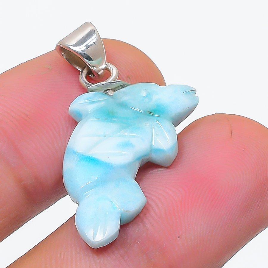 Natural Larimar Gemstone Handmade 925 Sterling Silver Jewelry Pendant 0.87" y3M25