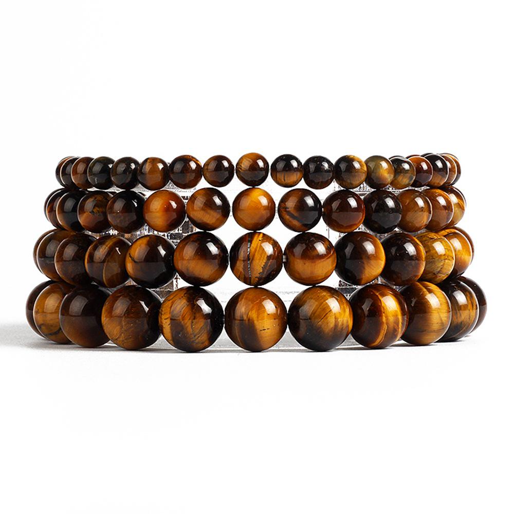 Natural Tiger Eye Stone Bracelet - Men's Minimalist Beaded Charm Bracelet