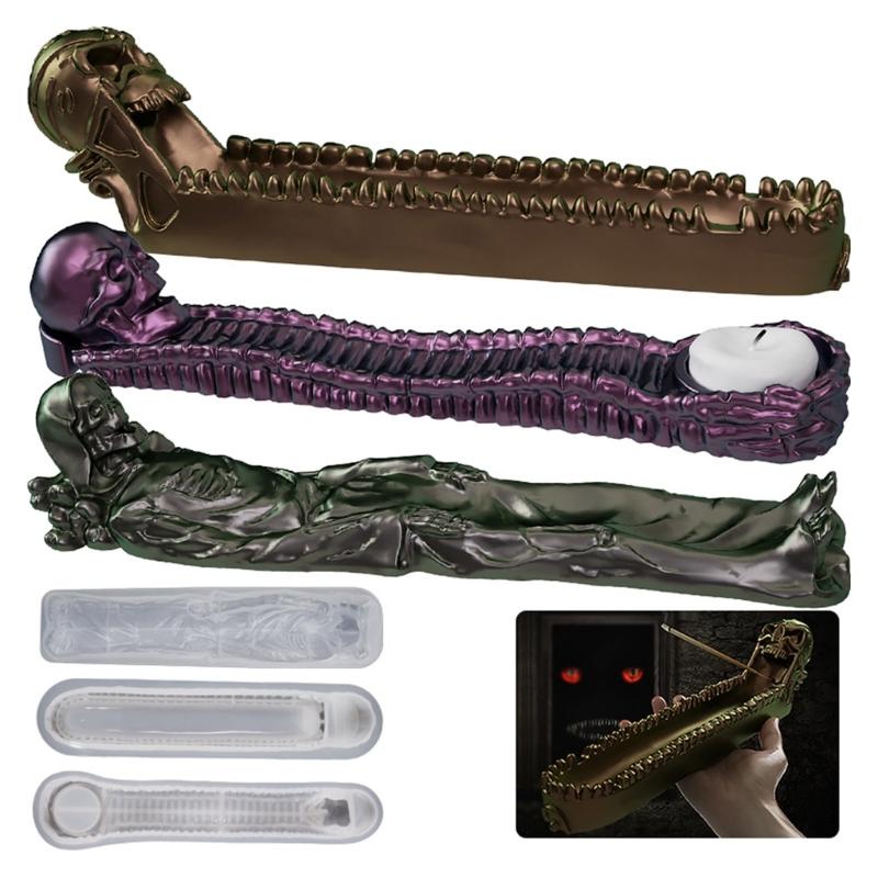 Skull Incense Stick Holder Silicone Molds Incense-Burner Ashes Catcher Epoxy Casting Mold Tealight Candle Holder Molds