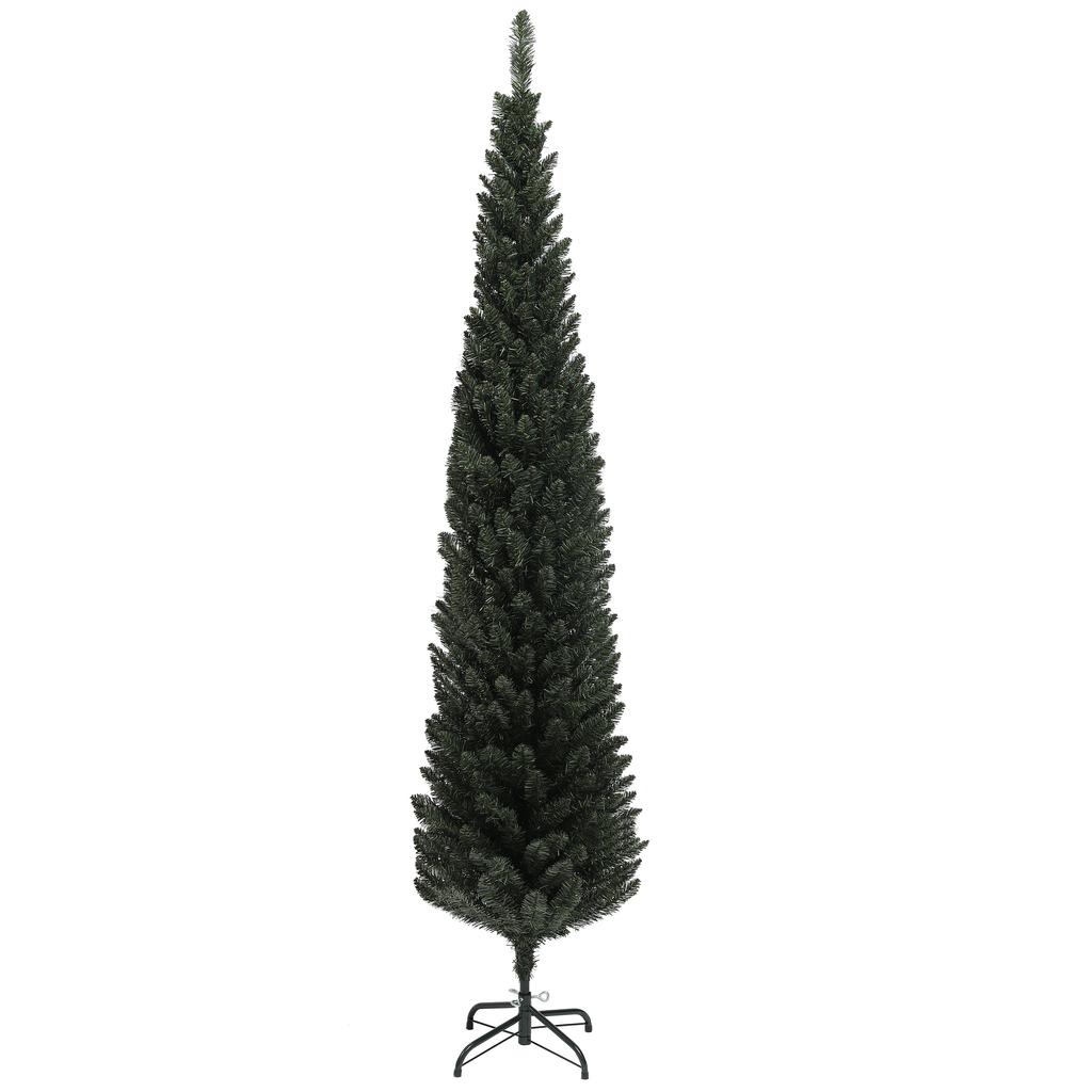 Slim Christmas Tree 195 cm Tall Space-Saving with 390 Branches with Steel Base for Indoors, Green