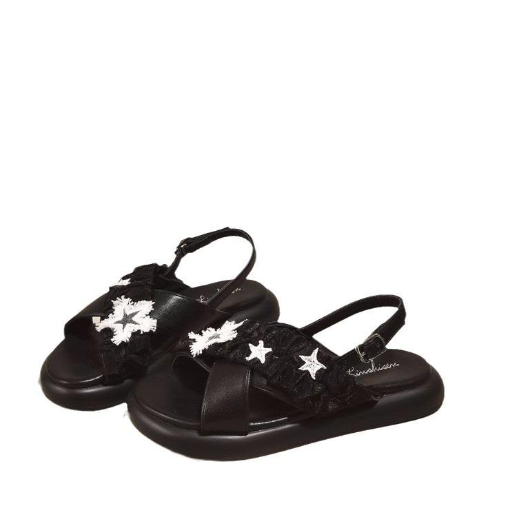 thick-soled black sandals for women to wear 2024 new summer fairy style with skirt sandals Roman beach shoes