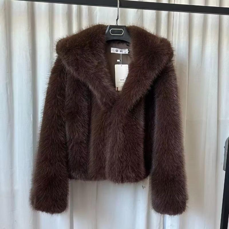 Manteaux Courts Fausse Fourrure Femme Vestes à Capuche Unies Manches Longues Bouton Épais Droits Bureau Dame Décontracté Automne Hiver