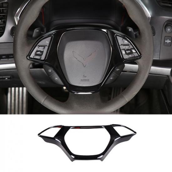 Glossy Black Steering Wheel Cover Molding Trim For Corvette C7 2014-19