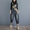 Suspender Pants Fashion Denim Overalls Women's Spring and Autumn Loose High Waist Contrast Color One-piece Wide-leg Nine-point Pants