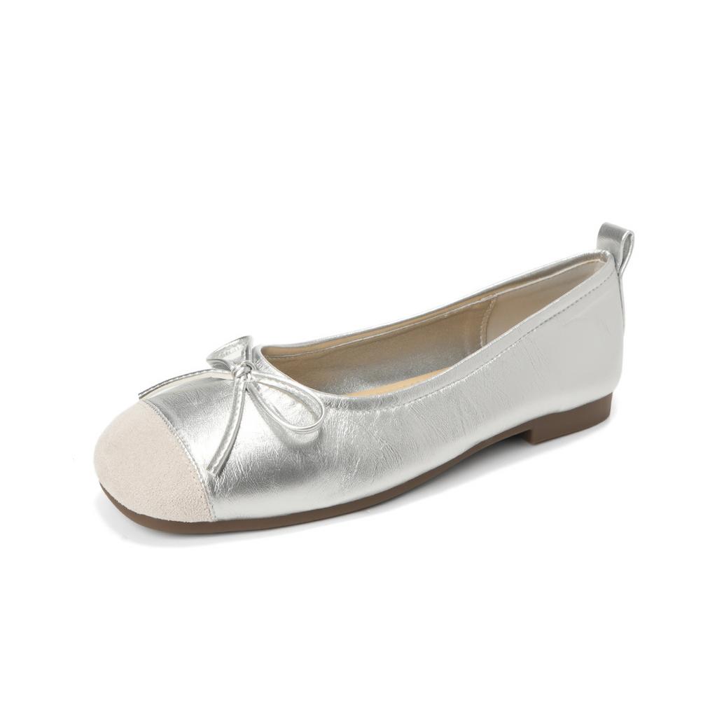 Silver ballet single shoes women's summer new French beautiful shallow mouth flat bottom ladle shoes
